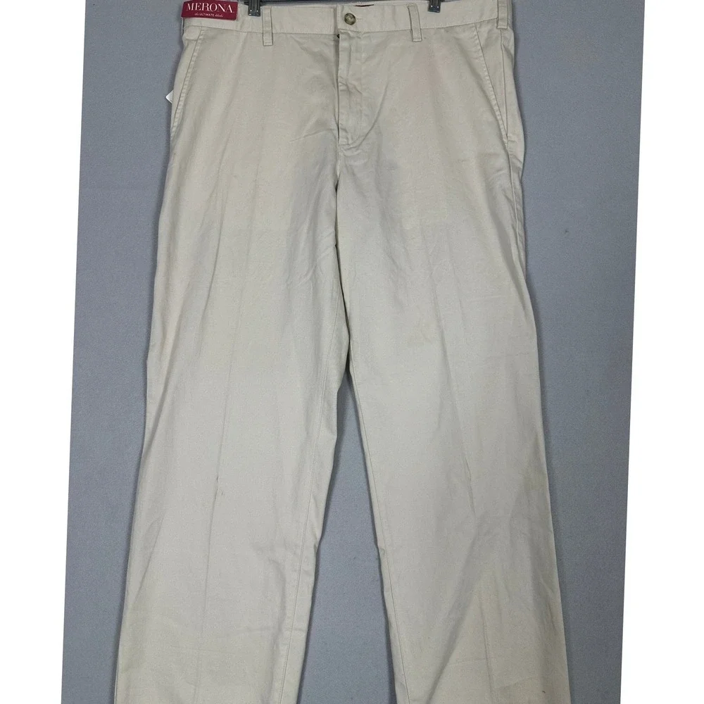 NEW Merona Pants Mens 38X32 Beige The Ultimate Khaki Classic Fit Straight Fit